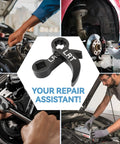 Collage showing use of Beast Leverage Crowbar Head Wrench Adapter Set For Half Shaft Removal And Car Repair, mechanics at work
