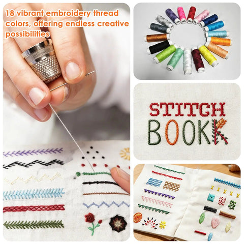 DIY Embroidery Stitch Book Kit With Illustrated Guide To 106 Universal Stitches And 86 Piece Sewing Tool Kit, Perfect For Beginners