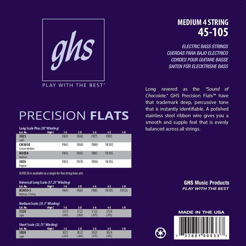 4 String Bass Flatwound Strings Set With Stainless Steel Precision Flats 38 Inch Winding Medium Gauge 45 105 Durable Long Lasting Tone For Jazz Blues And Modern Grooves Dope For Any Gig. GHS Precision Flats package