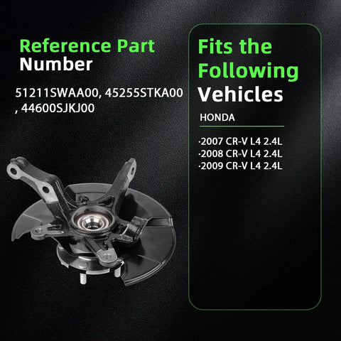 Front Right Steering Knuckle And Wheel Bearing Hub Assembly For CRV 2007 2008 2009 2.4L Direct Fit Replaces 45255STKA00 44600SJKJ00