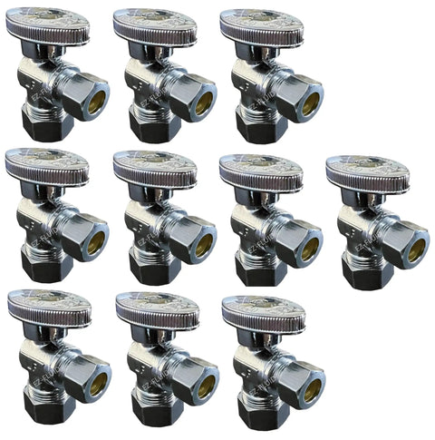 10 Pack Half Inch Nominal Compression Angle Stop Valve Chrome Brass Quarter Turn Water Shut Off For Sinks Bathrooms Kitchens And Laundry Plumbing Lead Free Durable No Fuss Easy Install