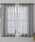 Charcoal Gray Sheer Curtain Panel Set, Two Pieces 40W By 54L Each, Light Filtering Clip Jacquard Drapes With Elegant Leaf Texture For Bedroom Or Living Room, Soft Airy Window Treatments, Easy Rod Pocket