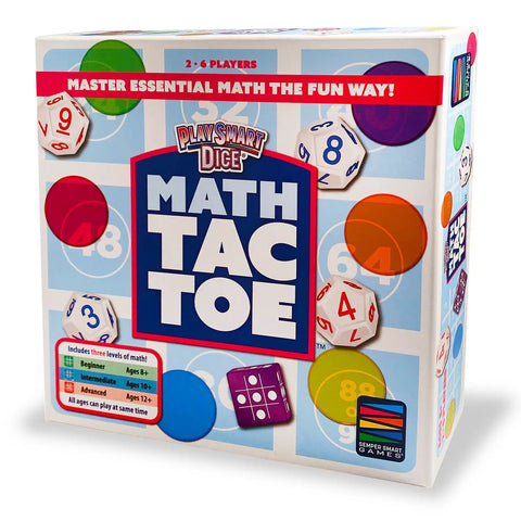 Play Smart Dice Math Tac Toe Game Sharpen Mental Math With A Fun Twist On A Timeless Classic Multilevel Math Bingo For Kids Eight And Up Educational And Straight Up Fun box with dice and colorful design