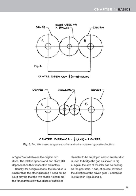 Book: Gears and Gear Cutting for Home Machinists; black-and-white gear-train diagrams with labeled A, B and idlers.