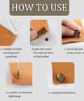Step-by-step guide showing how to use Thirty Pack Screw Back Rivet Studs Zinc Alloy Nail Head for leather projects.
