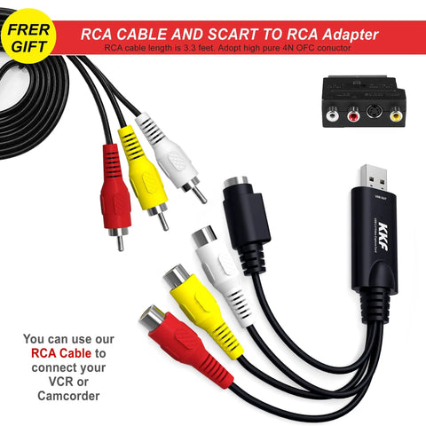 USB 2 Point 0 Video Capture Card For Streaming And VHS To Digital Conversion with RCA cables and audio grabber