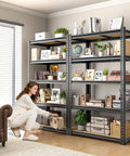 Two Pack Heavy Duty Garage Shelves Adjustable And Wobble Free Storage Racks For Garage Organization Durable Steel Shelving Units That Fit Tight Corners And Open Floor Space, 5-tier in living room