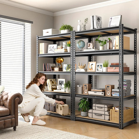 Two Pack Heavy Duty Garage Shelves Adjustable And Wobble Free Storage Racks For Garage Organization Durable Steel Shelving Units That Fit Tight Corners And Open Floor Space, 5-tier in living room