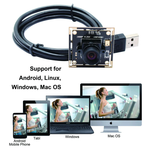 Front view of Sony IMX323 Low Light USB Camera Module With 100 Degree Wide Angle No Distortion Lens 1080P HD Video H264 UVC USB 2.0 Webcam Board