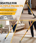 Stand Up Carpet Cutter Tool With 4 Replacement Blades Heavy Duty Roller Telescoping Fiberglass Handle Extends 50 To 85 Inches For Glue Down Removal And Rug Cutting For Pros And DIYers used on carpet