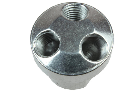 Tri Pod Pneumatic Manifold For Air Power Distribution With One Quarter Inch Inlet And Three One Quarter Inch Outlet Ports, top view