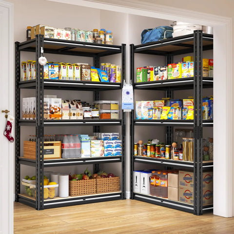 Workhorse Heavy Duty Steel Garage Shelving With Smooth Edges For Garage Basement Shed And Pantry Stable Durable Storage With Rolled Edge Uprights Scratch Resistant Coating Anti Tip Kits For Safe Easy Organization, 5-tier pantry shelves