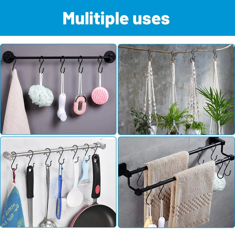 17 Pack S Hooks With Safety Lock Clip, 3.5 Inch Stainless Steel S Shaped Locking Hooks shown holding various items and plants