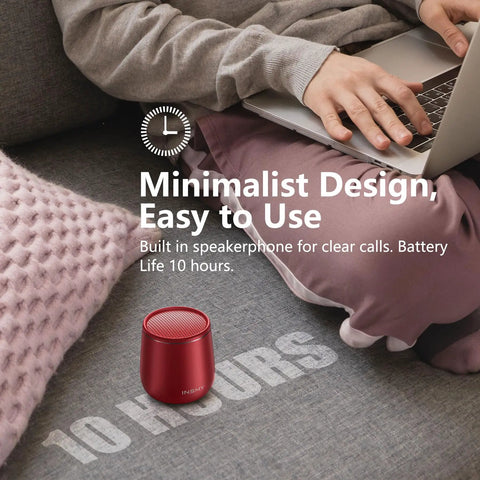 Compact Waterproof Bluetooth Speaker With Big Sound, Portable Mini Wireless Speaker on sofa, built-in microphone, red color