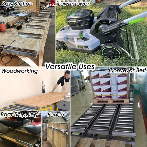 Premium Heavy Duty Stainless Steel Conveyor Rollers For Industrial Factory Use With Rust Proof Build And Spring Press Installation Plus Smooth Silent Operation In 5 Pack Lengths At 36 Inch, shown in various applications.