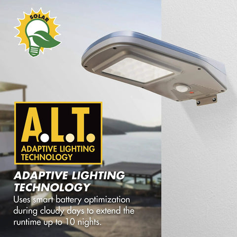 Close-up of mounted 2000 Lumen Solar Street Light With Motion Sensor, Remote Control, Dusk To Dawn Flood Light, Waterproof LED Lamp