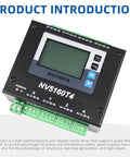 Front view of NV5160T4 CNC 4-axis stepper driver with LCD display and green terminal blocks.
