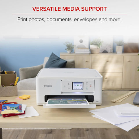 Wireless All In One Color Inkjet Printer With Auto Duplex for Home Photos on a desk, showing the 2.7-inch touchscreen