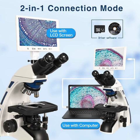Pro Grade Trinocular Compound Microscope With 9 Inch LCD Display Digital Lab Microscope Kit 400x To 1000x Magnification Biological Microscope With Screen For Students Clinicians And Hobbyists, used with computer