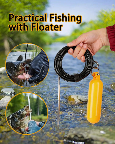 Heavy Duty Steel Wire Fish Stringer With High Visibility PVC Float, 19.7 Feet, Ground Plug And Stringer Set For Spearfishing and Angling