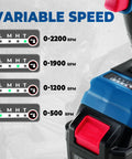 Variable speed settings on 20V Brushless Impact Wrench Kicks 670 Ft Lbs Of Nut Breaking Torque At 2200 RPM.