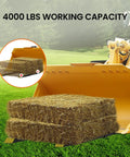 Clamp On Debris Forks For 60 Inch Bucket With 2000 Lbs Capacity lifting hay bales in construction loader on grass field