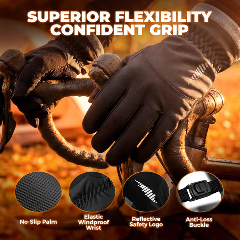 Winter Waterproof Ski Gloves For Men And Women Ultra Warm Thermal Gloves With Touchscreen Fingers on bike handlebar