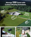 X450 All Wheel Drive Robotic Lawn Mower in 120-zone layout with custom schedules, supports Google Home, Alexa, Apple Find My