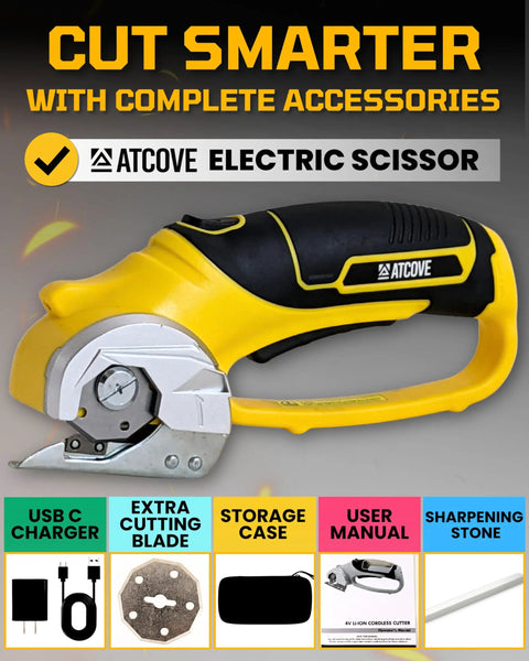 Hella Cool Cordless Electric Scissors With Bright LED Light And Safety Lock For Easy Cardboard Cutting, yellow ergonomic design