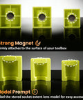 Magnetic Socket Extension Organizer With Modular Holders For Quarter, Three Eighths, And Half Inch Drives, Magnetic Base