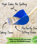 Two In One Chicken Poop Scooper And Rake For Coop Cleanup, Durable Sand Sifting Shovel, with high sides and raking tines.