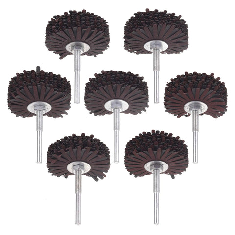 Seven Pack Abrasive Cloth Flap Wheel With One Quarter Inch Shank 80mm Diameter For Woodworking Root Carving And Furniture Polishing Grits 80 120 150 180 240 320 400