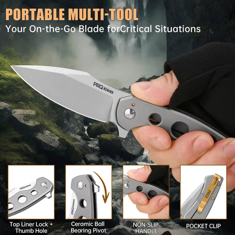 Nomad EDC Folding Pocket Knife With 3.54 Inch 14C28N Steel Blade Satin Finish held in gloved hand outdoors