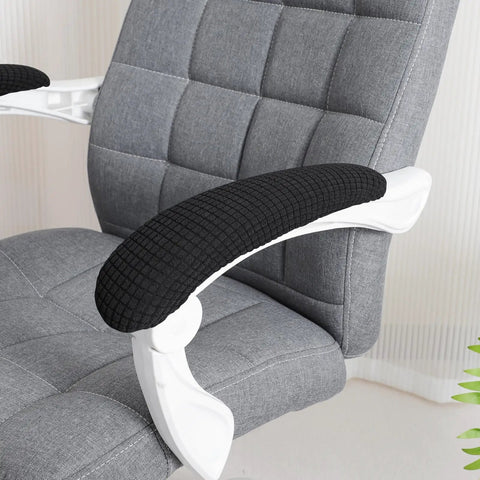 Stretchable Water Resistant Jacquard Armrest Covers For Office Chair Fits 8 To 13 Inch Arm Length And Easy Fit Two Point Four To Three Inch Width Elastic Band Washable Desk Chair Protection Two Pieces Black on gray chair