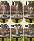 Solar Bird Bath Fountain with Six Nozzles installed in a garden setting, showcasing bold water spray, powered by sunlight.