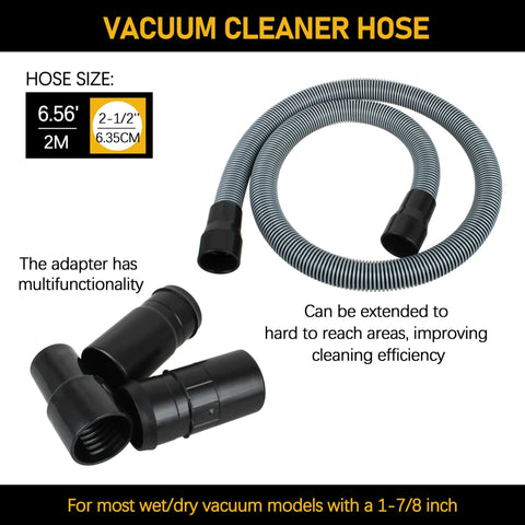 Upgrade 1-7/8 Inch By 7 Foot Wet Dry Vacuum Hose With Universal Inlet Fit And POS-I-LOCK Connection, shown coiled with adapter