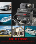 Pro Grade Manual Reset 80 Amp Dc Circuit Breaker With Quick Toggle Switch For 12 To 48 Volt Systems Dual Pack shown with marine applications.