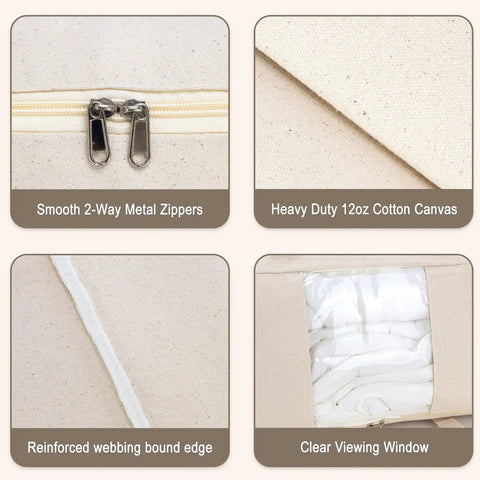 Badass Cotton Canvas Comforter Storage Bags Featuring A Safe Double Zipper And Solid Carrying Handles With A Clear View Window showcasing metal zippers and clear window