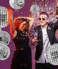 Party scene with Silver Disco Balloons Set Of 48 In Assorted Sizes 10 Inch 22 Inch 32 Inch Metallic Round Party Balloons For Bachelorette Parties And 70s 80s Retro Decor Turn Up Your Party Vibe