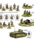 Bolt Action French Army Starter Army 1 To 56 Scale Tabletop Miniatures Plastic Paintable WWII Soldiers Set Unpainted 28mm Minifigures For Adults Gaming Figurines Pack, featuring 36 infantry figures and Char B1 bis tank.