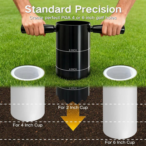 Portable Golf Hole Cutter With Detachable Handle, Stainless Steel Hole Digger, USGA Standard 2 Inch 4 Inch And 6 Inch Holes