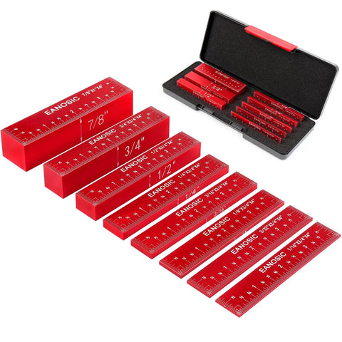 Setup Blocks Height Gauge Set, Eight Piece Aluminum Setup Bars For Router And Table Saw Accessories with case