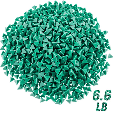 Rust Busting Resin Tumbler Media, 6.6 Lb green triangle shaped abrasive pellets for rust removal, fits most tumblers.
