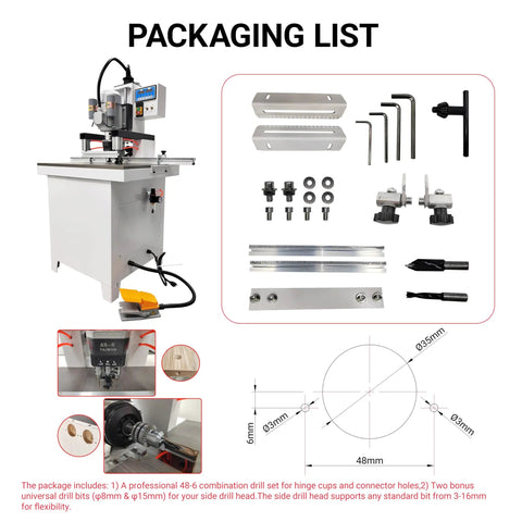 3-In-1 Vertical And Horizontal Drilling Machine packaging list and components