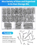 Stainless Steel Wood Screws Kit 500 Piece Assortment with 18 Common Sizes in a storage bin for woodworking projects.