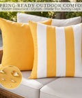 Outdoor Pillow Covers Set Of 2 18x18 Waterproof Throw Pillow Covers for porch patio furniture, yellow and striped design
