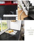 Collage showing Black Marble Peel And Stick Floor Tiles 12 X 12 Inches Self Adhesive Vinyl Flooring waterproof and durable indoors.