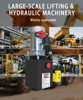Heavy Duty Single Acting Hydraulic Pump 8 Quart Power Unit With 12V DC Motor And SAE #6 Fittings for automotive repair and truck unloading.