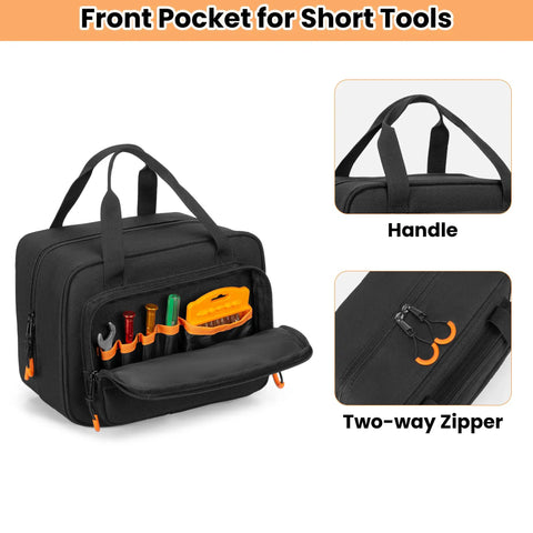 Front view of carrying case for Klein Tools 80101 ET310 AC Circuit Breaker Finder and Electrical Test Tools, showing storage pockets and zipper.