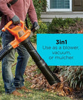 Person using 3 In 1 Backpack Leaf Blower Vacuum Mulcher With PowerBoost 250 MPH Airflow And 400 CFM For Lawn Care Corded Electric